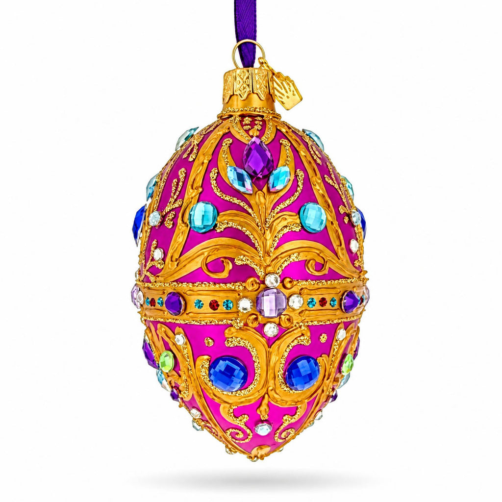 Magenta Jeweled Glass Egg Ornament