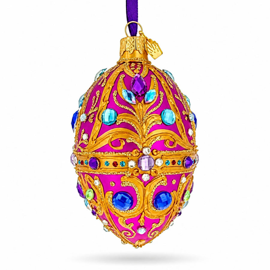 Magenta Jeweled Glass Egg