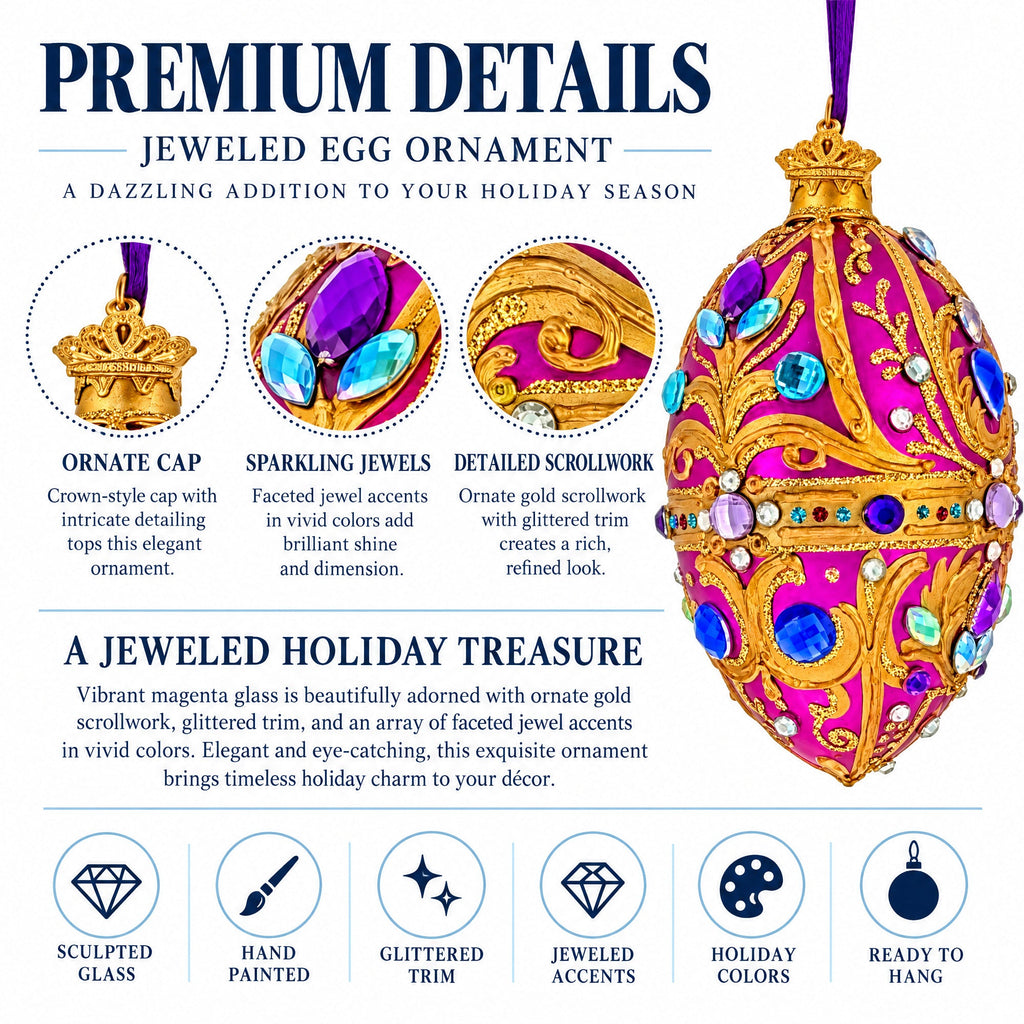 Magenta Jeweled Glass Egg Ornament