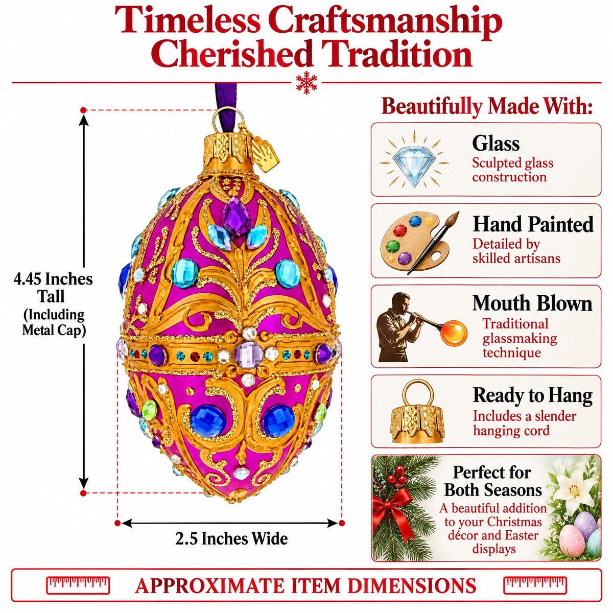 Magenta Jeweled Glass Egg Ornament