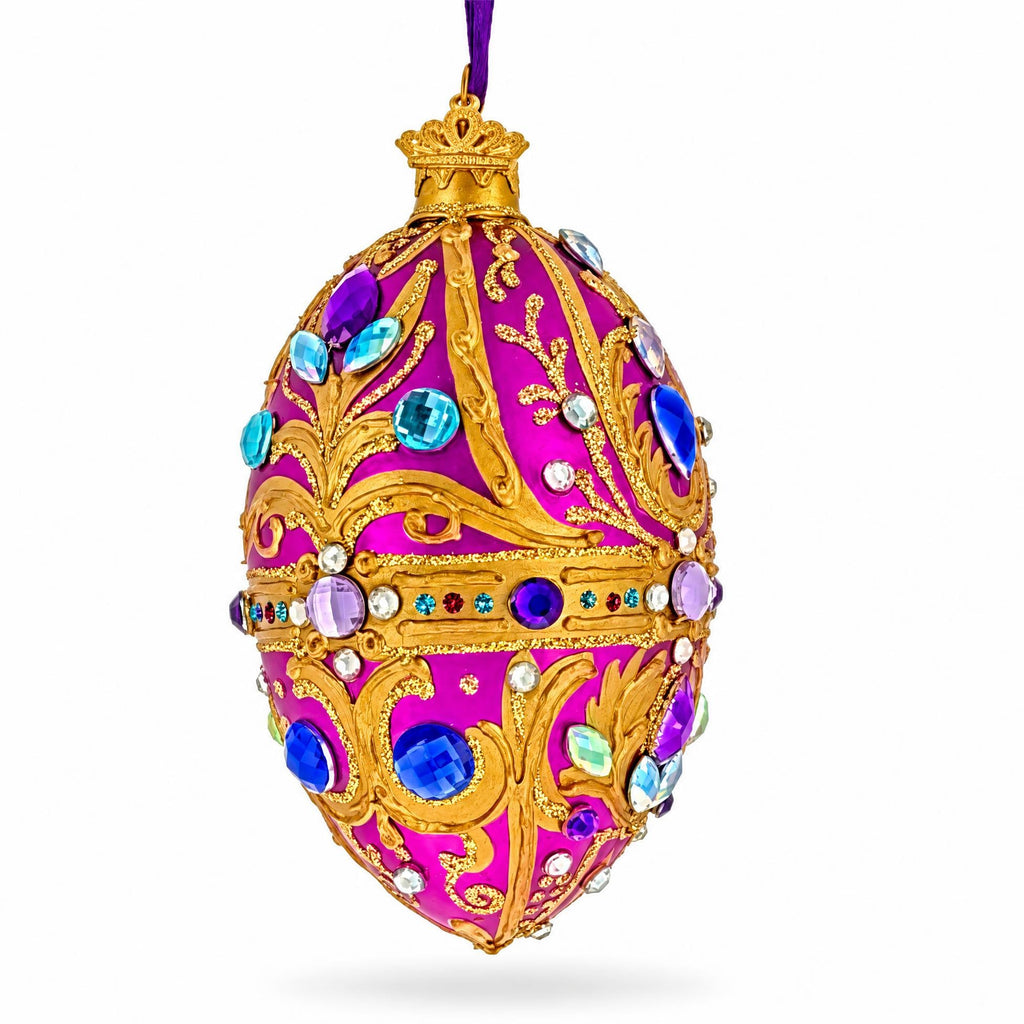 Magenta Jeweled Glass Egg Ornament
