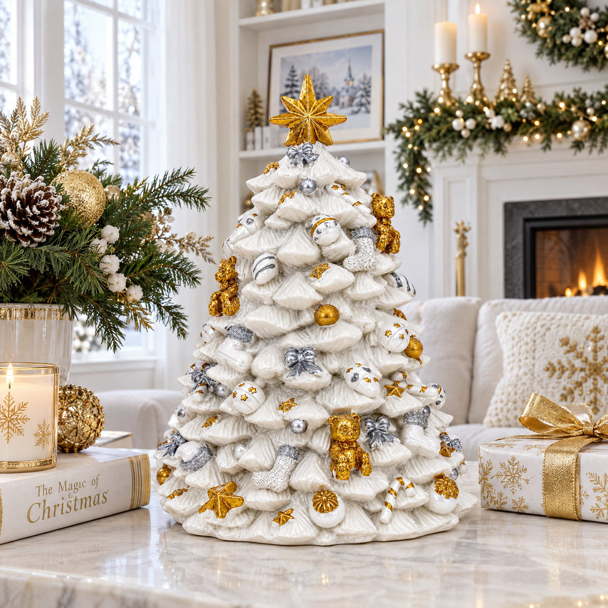White & Gold Musical Christmas Tree
