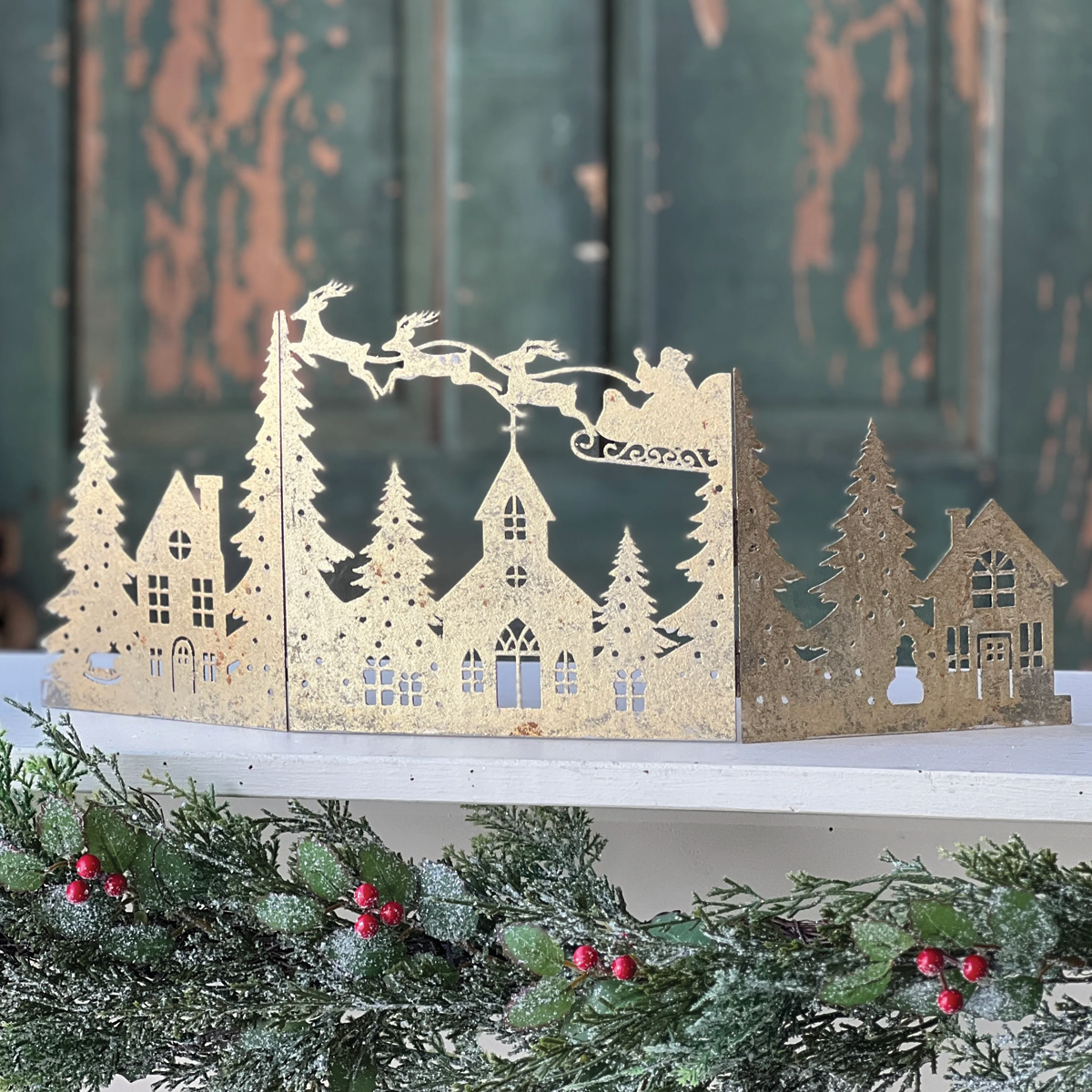 Gold Folding Christmas Scene